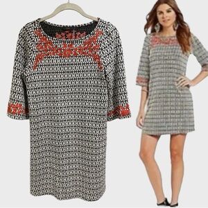 THML Anthropologie Dress Orange Leaf Embroidered B/W Print  Size Small Petite